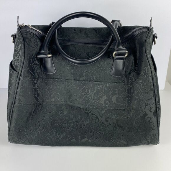 VTG Ricardo Beverly Hills Carry On Travel Bag Black Floral Tapestry Luggage Bag - Picture 6 of 15